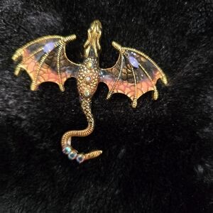 Elegant Gold and Orange Dragon Brooch